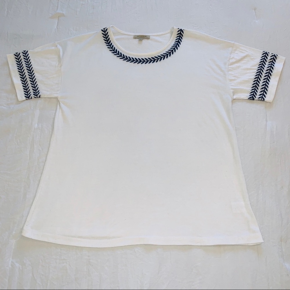 POLAGRAM White Embroidered Short Sleeve Tee Shirt